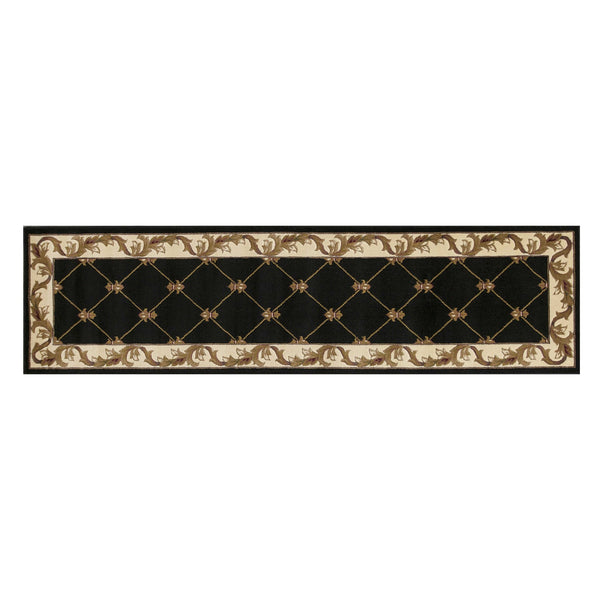 3' X 5' Black Machine Woven Hand Carved Fleur De Lis Indoor Area Rug