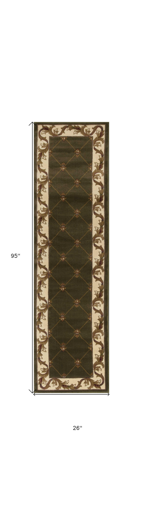 2' X 3' Green and Ivory Trellis Area Rug