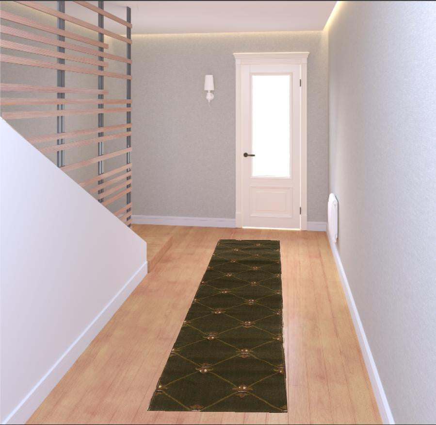 2' X 3' Green and Ivory Trellis Area Rug