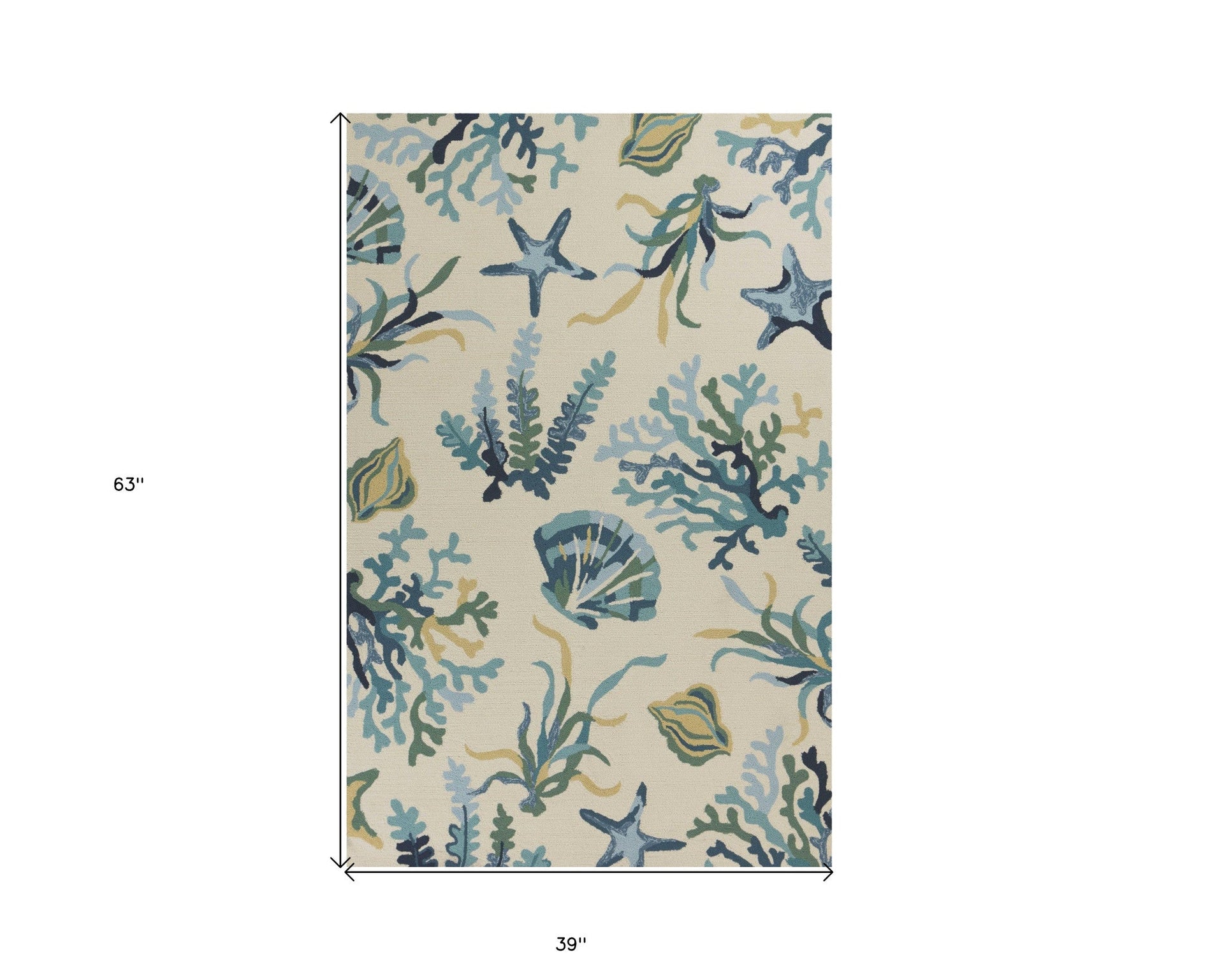 2' X 3' Ivory and Blue Seashell and Coral Hand Tufted Area Rug