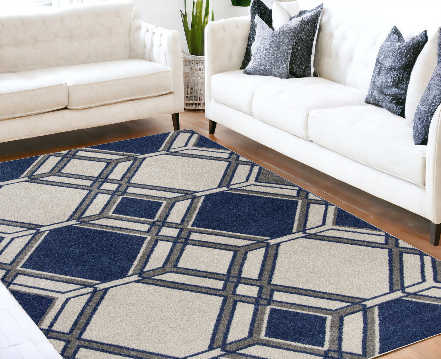 2' X 3' Blue Geometric Area Rug