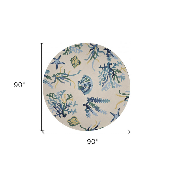 2' X 3' Ivory and Blue Seashell and Coral Hand Tufted Area Rug