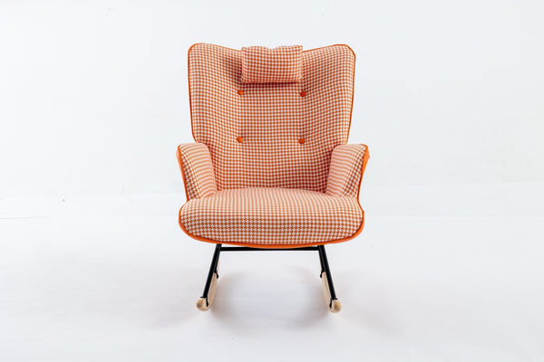 35.5 inch Rocking Chair, Soft Houndstooth Fabric Leather Fabric Rocking Chair for Nursery, Comfy Wingback Glider Rocker with Safe Solid Wood Base for Living Room Bedroom Balcony