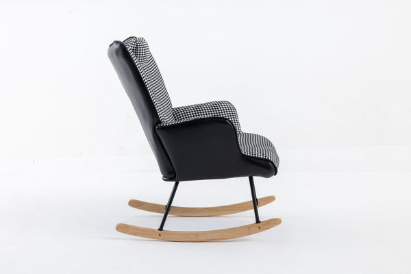 35.5 inch Rocking Chair, Soft Houndstooth Fabric Leather Fabric Rocking Chair for Nursery, Comfy Wingback Glider Rocker with Safe Solid Wood Base for Living Room Bedroom Balcony