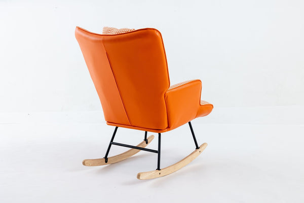 35.5 inch Rocking Chair, Soft Houndstooth Fabric Leather Fabric Rocking Chair for Nursery, Comfy Wingback Glider Rocker with Safe Solid Wood Base for Living Room Bedroom Balcony