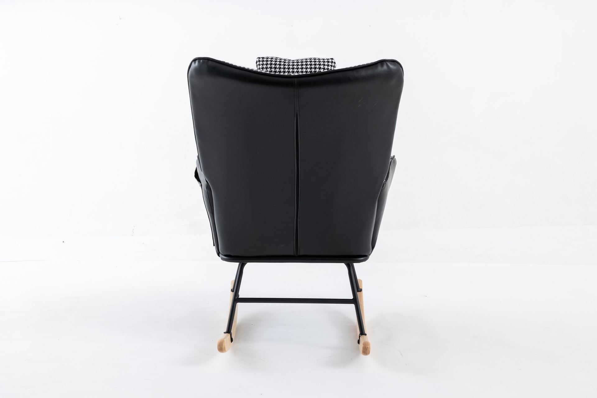 35.5 inch Rocking Chair, Soft Houndstooth Fabric Leather Fabric Rocking Chair for Nursery, Comfy Wingback Glider Rocker with Safe Solid Wood Base for Living Room Bedroom Balcony