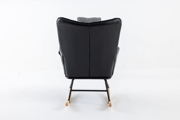 35.5 inch Rocking Chair, Soft Houndstooth Fabric Leather Fabric Rocking Chair for Nursery, Comfy Wingback Glider Rocker with Safe Solid Wood Base for Living Room Bedroom Balcony