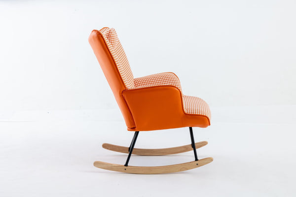 35.5 inch Rocking Chair, Soft Houndstooth Fabric Leather Fabric Rocking Chair for Nursery, Comfy Wingback Glider Rocker with Safe Solid Wood Base for Living Room Bedroom Balcony