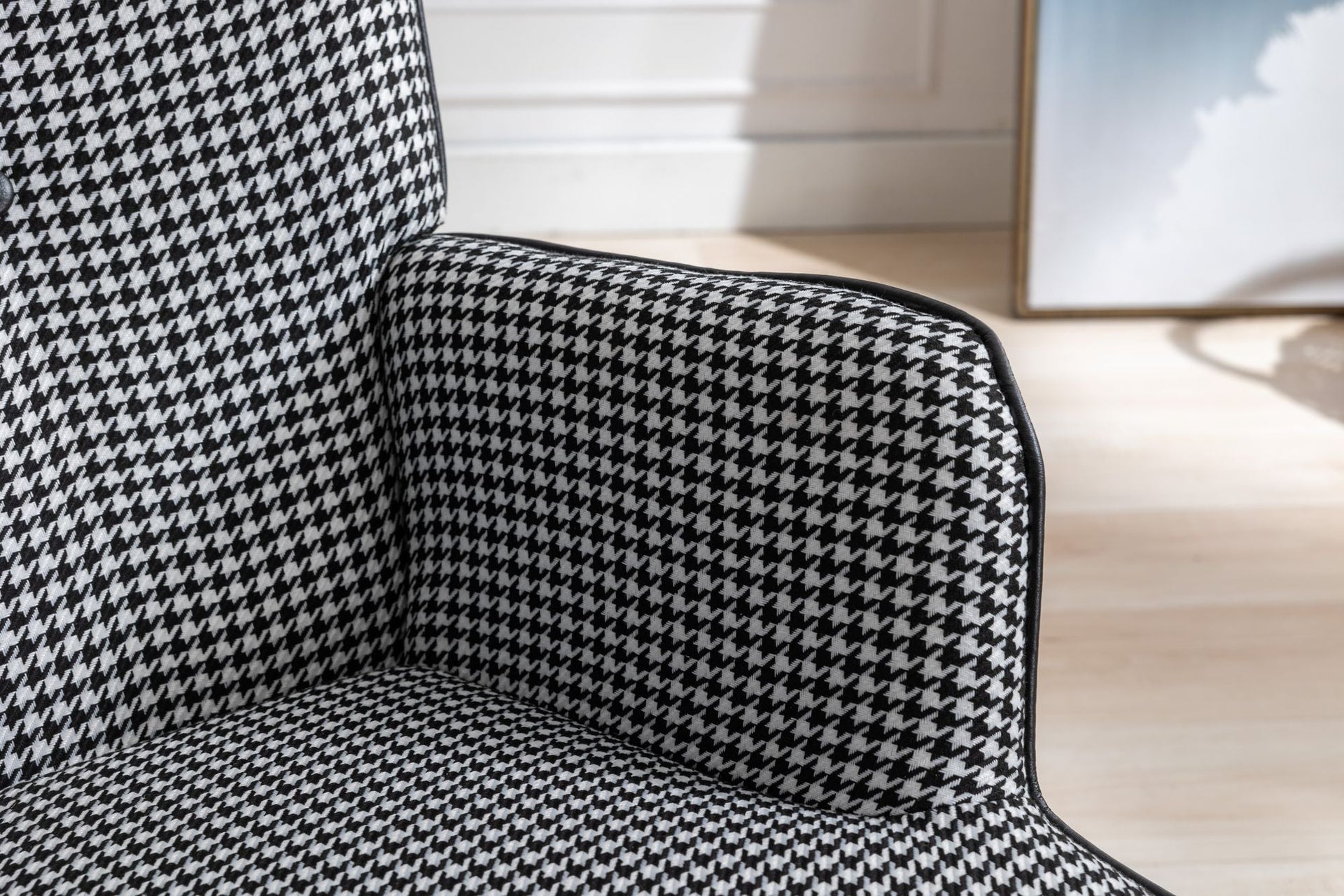 35.5 inch Rocking Chair, Soft Houndstooth Fabric Leather Fabric Rocking Chair for Nursery, Comfy Wingback Glider Rocker with Safe Solid Wood Base for Living Room Bedroom Balcony