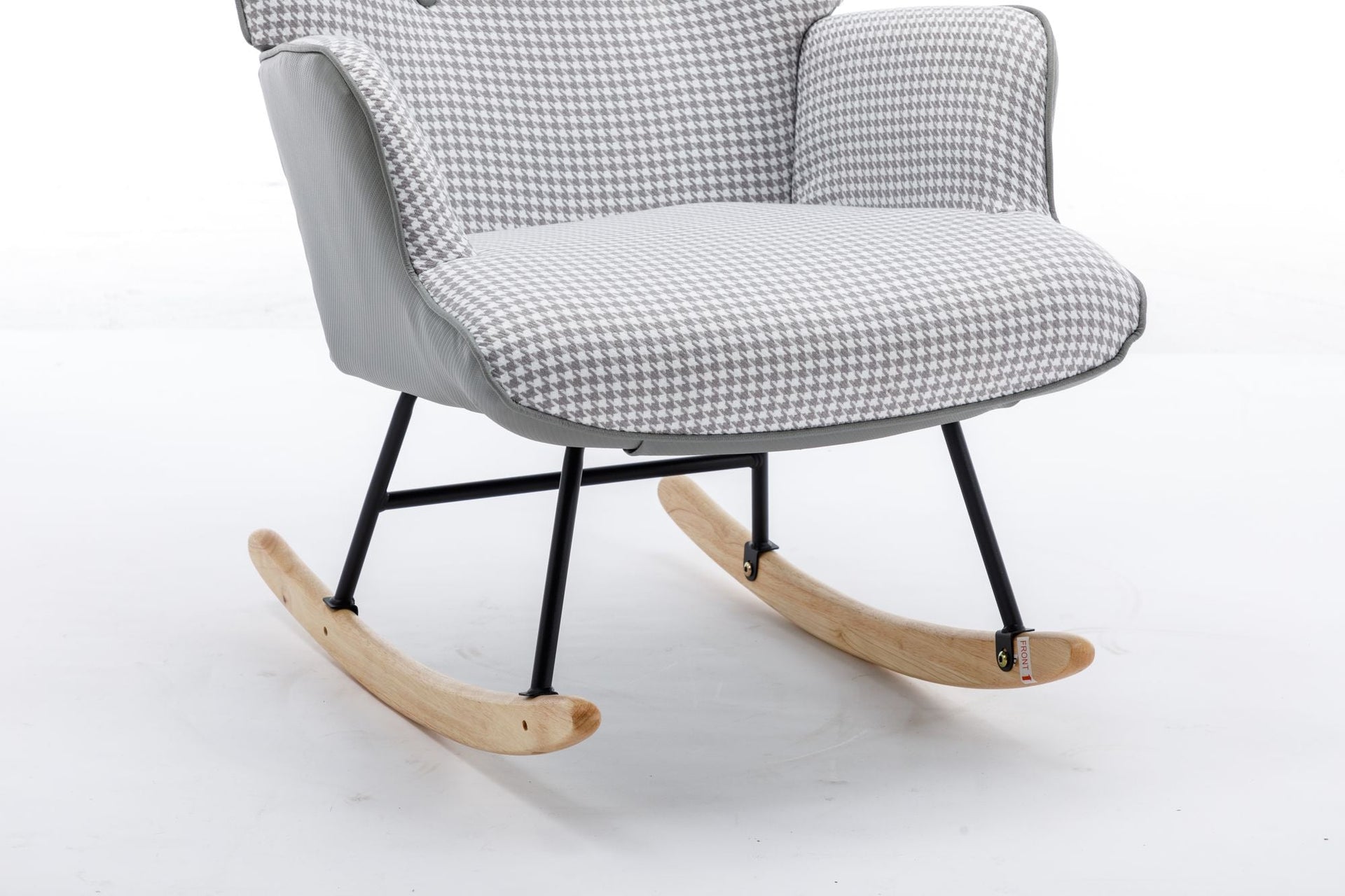 35.5 inch Rocking Chair, Soft Houndstooth Fabric Leather Fabric Rocking Chair for Nursery, Comfy Wingback Glider Rocker with Safe Solid Wood Base for Living Room Bedroom Balcony