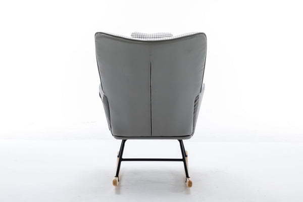 35.5 inch Rocking Chair, Soft Houndstooth Fabric Leather Fabric Rocking Chair for Nursery, Comfy Wingback Glider Rocker with Safe Solid Wood Base for Living Room Bedroom Balcony