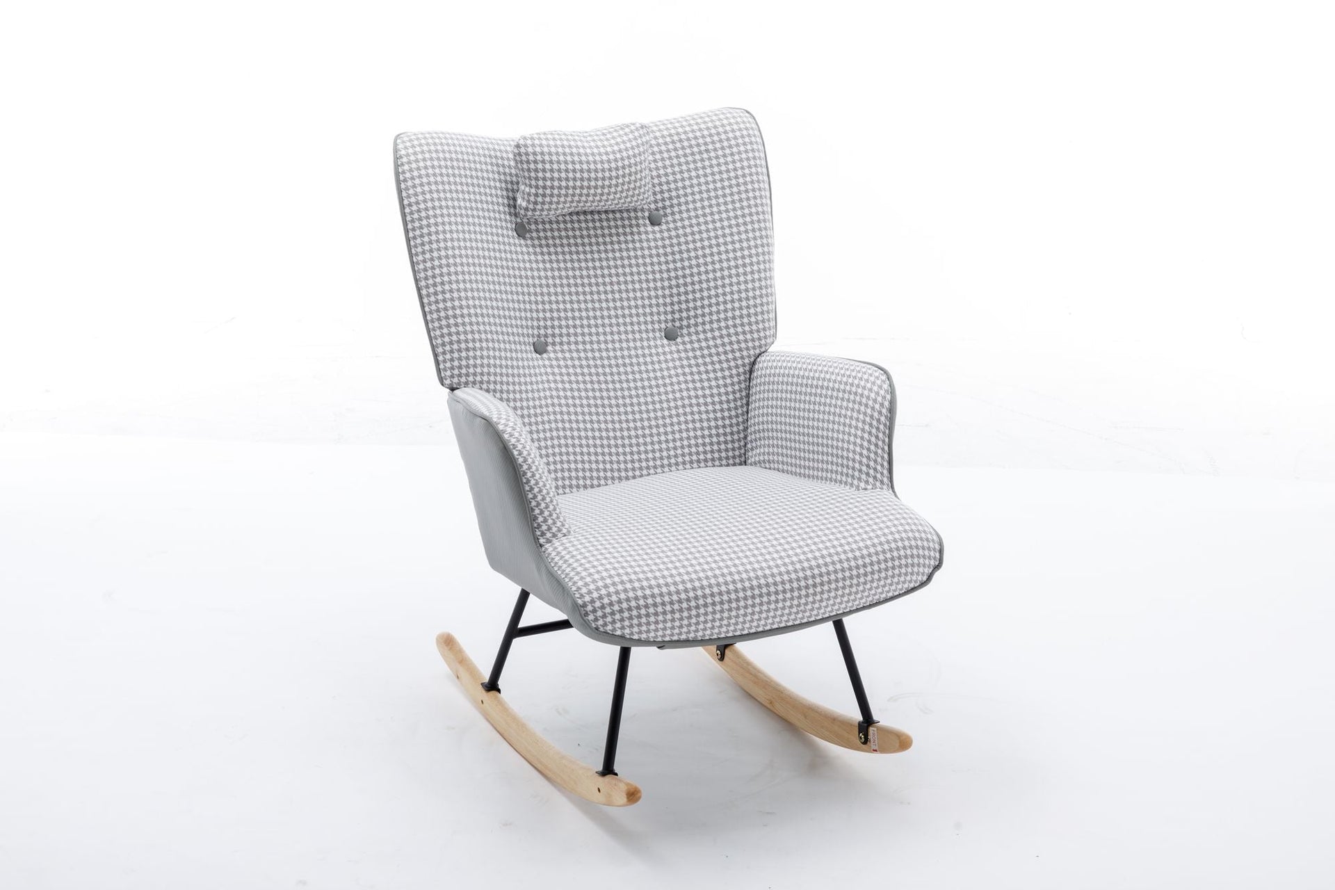 35.5 inch Rocking Chair, Soft Houndstooth Fabric Leather Fabric Rocking Chair for Nursery, Comfy Wingback Glider Rocker with Safe Solid Wood Base for Living Room Bedroom Balcony