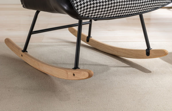 35.5 inch Rocking Chair, Soft Houndstooth Fabric Leather Fabric Rocking Chair for Nursery, Comfy Wingback Glider Rocker with Safe Solid Wood Base for Living Room Bedroom Balcony