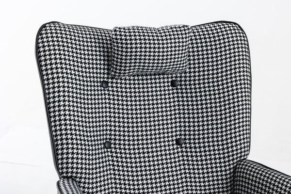 35.5 inch Rocking Chair, Soft Houndstooth Fabric Leather Fabric Rocking Chair for Nursery, Comfy Wingback Glider Rocker with Safe Solid Wood Base for Living Room Bedroom Balcony