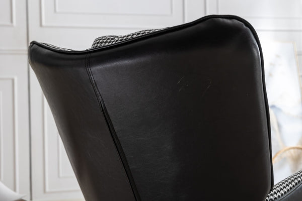 35.5 inch Rocking Chair, Soft Houndstooth Fabric Leather Fabric Rocking Chair for Nursery, Comfy Wingback Glider Rocker with Safe Solid Wood Base for Living Room Bedroom Balcony