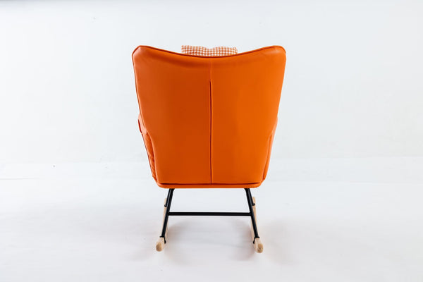 35.5 inch Rocking Chair, Soft Houndstooth Fabric Leather Fabric Rocking Chair for Nursery, Comfy Wingback Glider Rocker with Safe Solid Wood Base for Living Room Bedroom Balcony