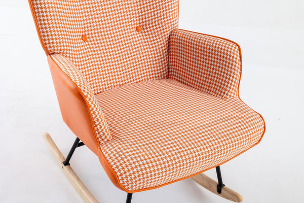 35.5 inch Rocking Chair, Soft Houndstooth Fabric Leather Fabric Rocking Chair for Nursery, Comfy Wingback Glider Rocker with Safe Solid Wood Base for Living Room Bedroom Balcony