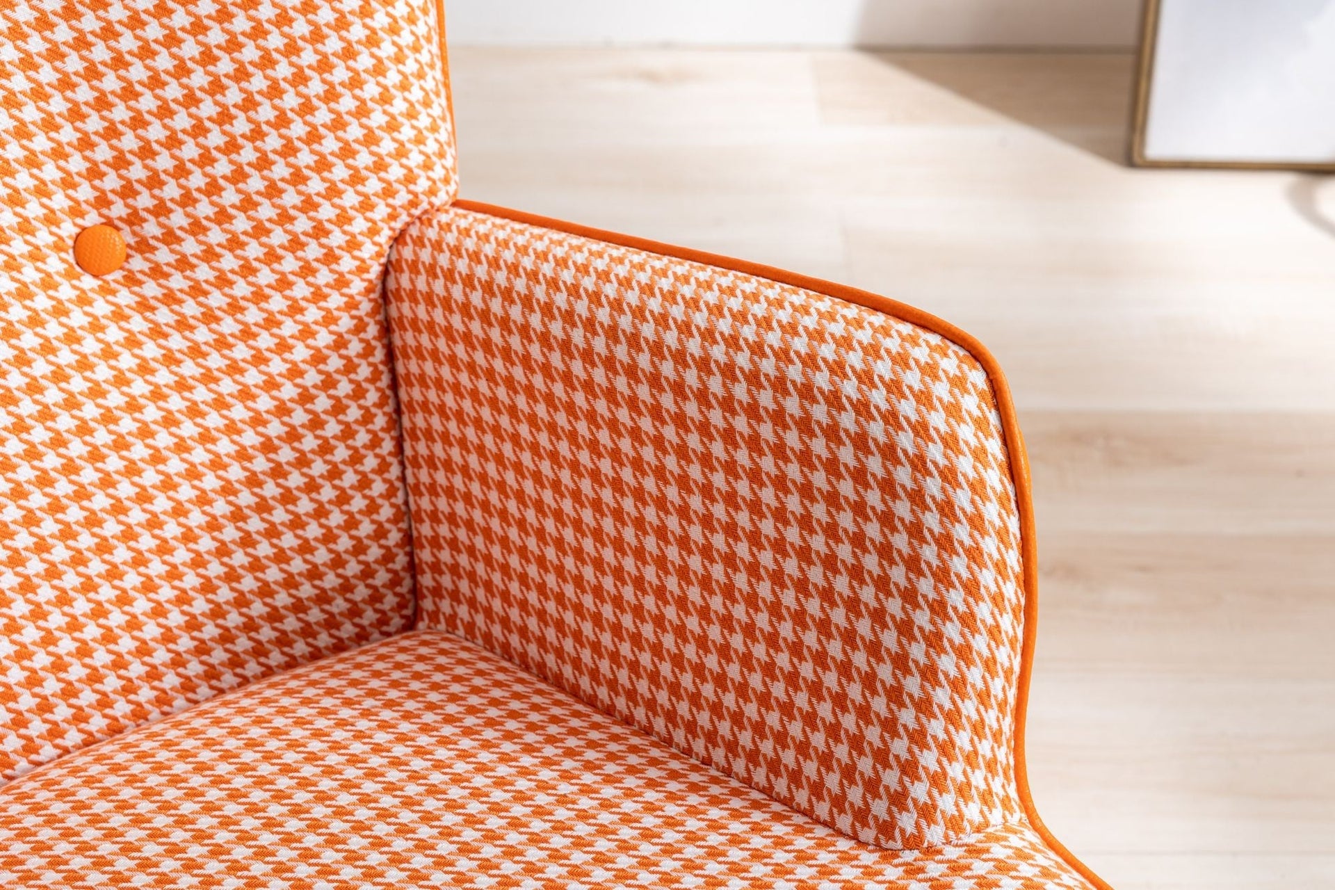 35.5 inch Rocking Chair, Soft Houndstooth Fabric Leather Fabric Rocking Chair for Nursery, Comfy Wingback Glider Rocker with Safe Solid Wood Base for Living Room Bedroom Balcony