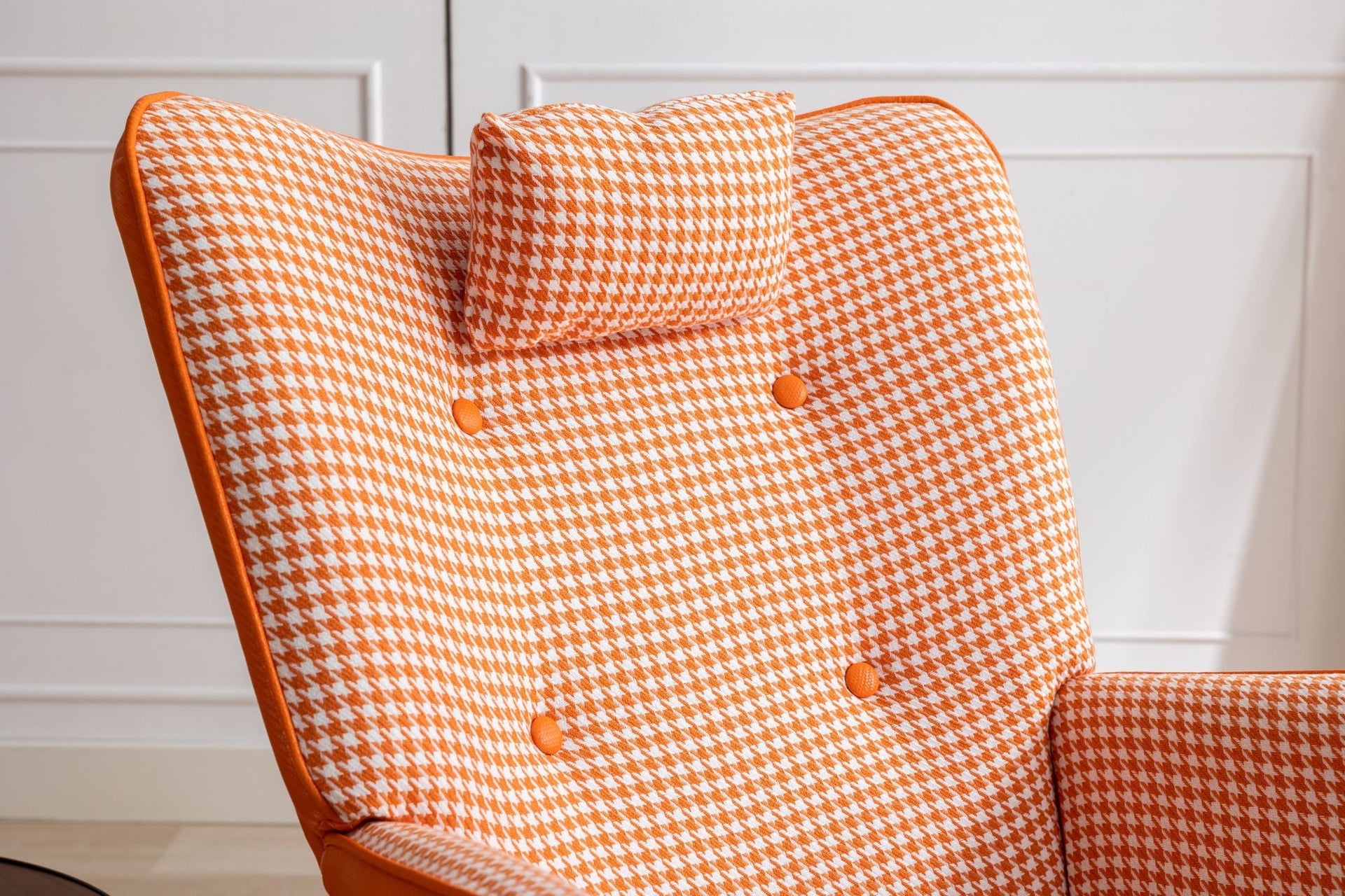 35.5 inch Rocking Chair, Soft Houndstooth Fabric Leather Fabric Rocking Chair for Nursery, Comfy Wingback Glider Rocker with Safe Solid Wood Base for Living Room Bedroom Balcony