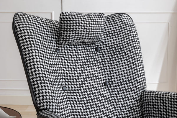 35.5 inch Rocking Chair, Soft Houndstooth Fabric Leather Fabric Rocking Chair for Nursery, Comfy Wingback Glider Rocker with Safe Solid Wood Base for Living Room Bedroom Balcony