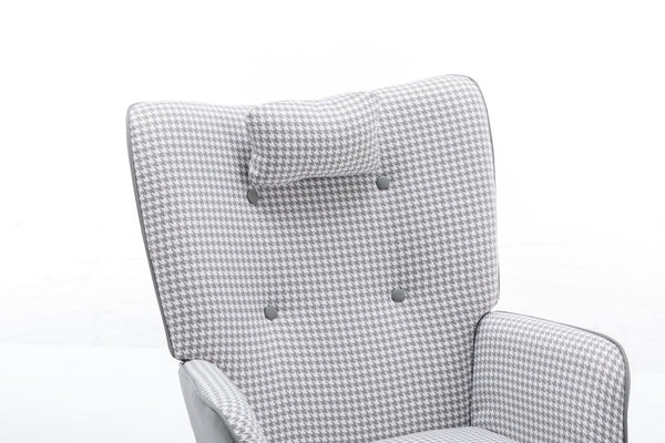 35.5 inch Rocking Chair, Soft Houndstooth Fabric Leather Fabric Rocking Chair for Nursery, Comfy Wingback Glider Rocker with Safe Solid Wood Base for Living Room Bedroom Balcony