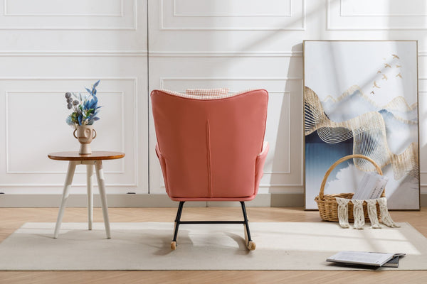 35.5 inch Rocking Chair, Soft Houndstooth Fabric Leather Fabric Rocking Chair for Nursery, Comfy Wingback Glider Rocker with Safe Solid Wood Base for Living Room Bedroom Balcony