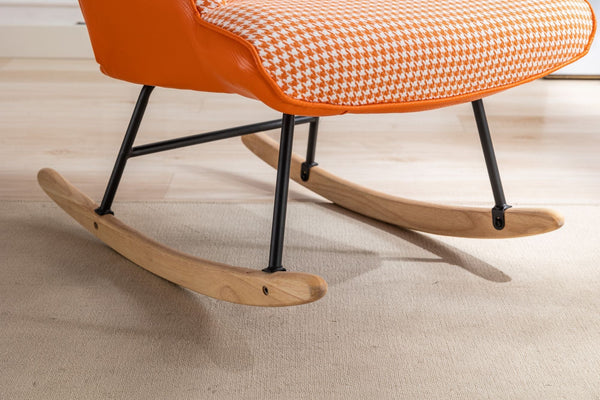 35.5 inch Rocking Chair, Soft Houndstooth Fabric Leather Fabric Rocking Chair for Nursery, Comfy Wingback Glider Rocker with Safe Solid Wood Base for Living Room Bedroom Balcony