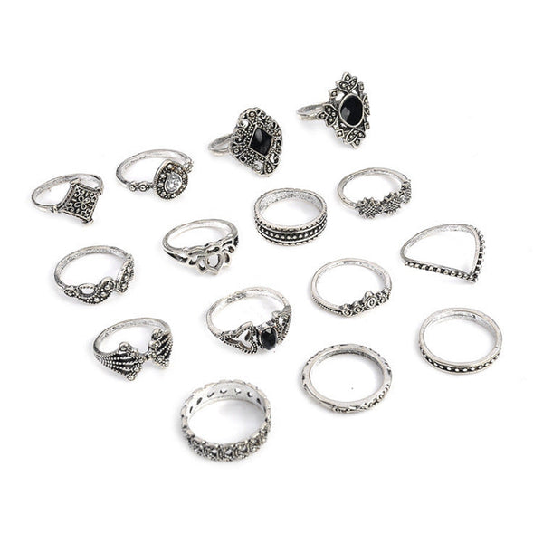 15 Piece Alloy Vintage Ring Set