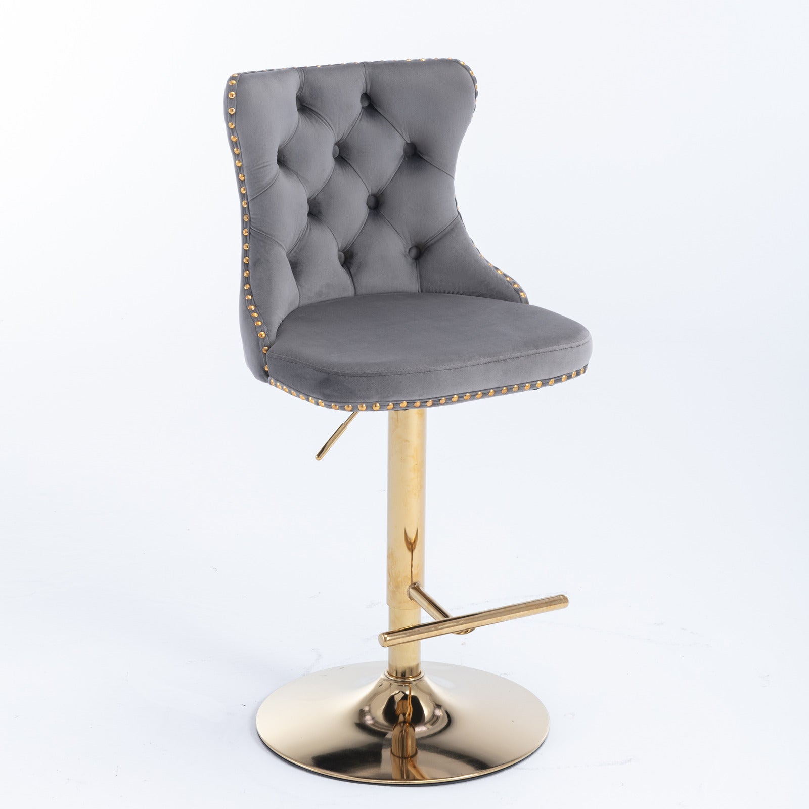 Golden Swivel Velvet Adjustable Barstools with Backs Upholstered Tufted for Home Pub