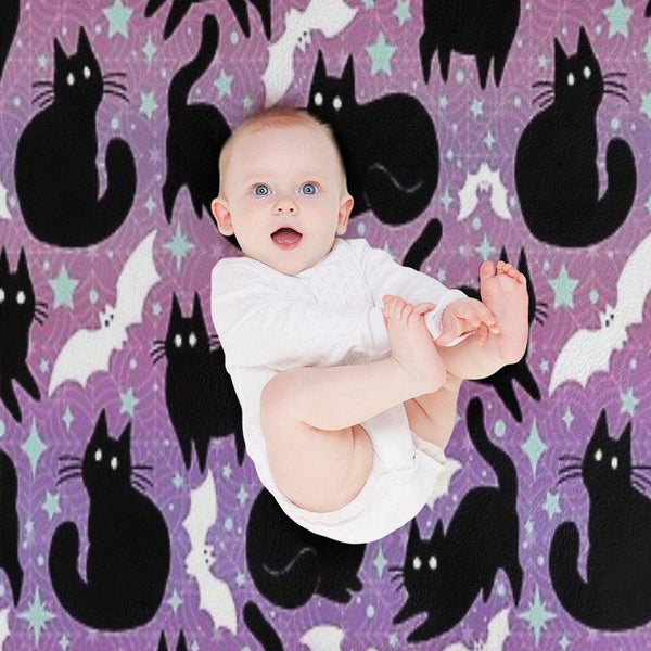 Pastel Halloween with Black Cats Throw Blanket