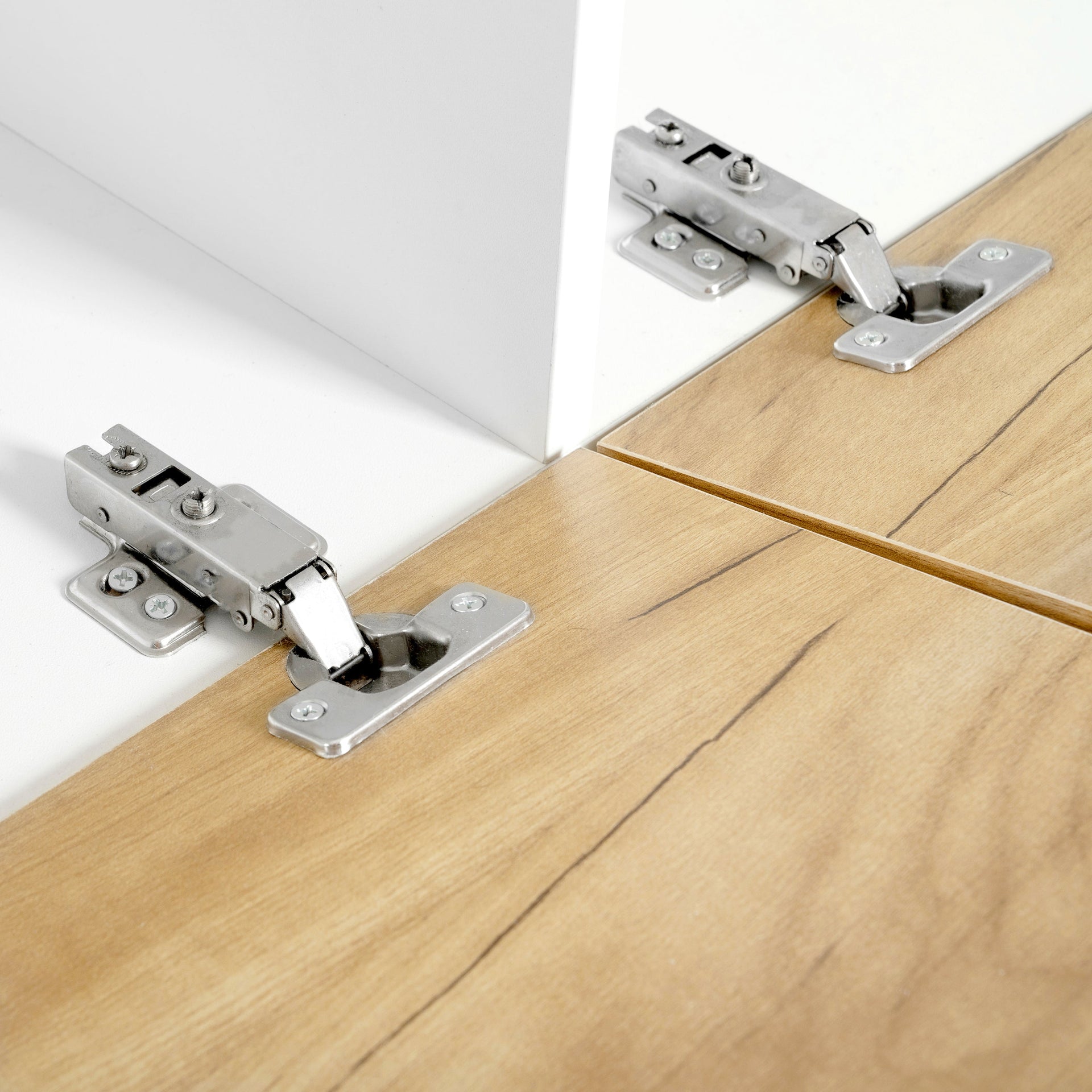 Detail of metal hinges on Extendable TV Stand with 3 Tier Bookshelves, highlighting durable build and craftsmanship.