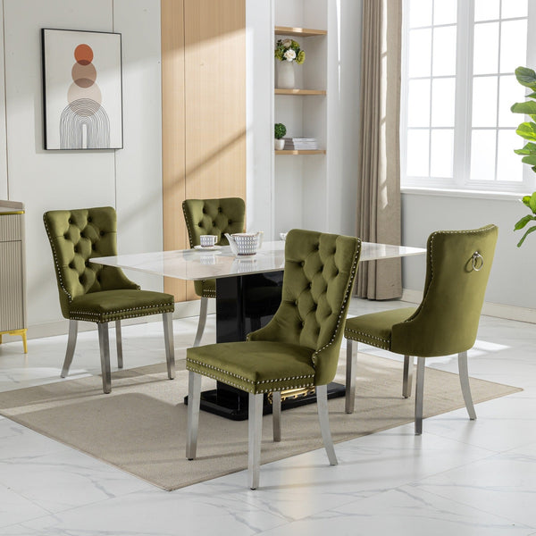 Nikki Collection Modern Tufted Solid Wood Velvet Upholstered Dining Chair with Chrome Legs
