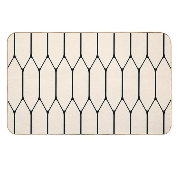 Long Honeycomb Minimalist Geometric Pattern in Black And Almond Cream Bath Mat