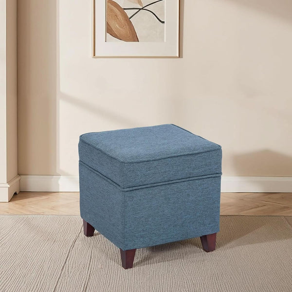 Seventeen Inch Electric Blue Storage Ottoman Hinged Lid