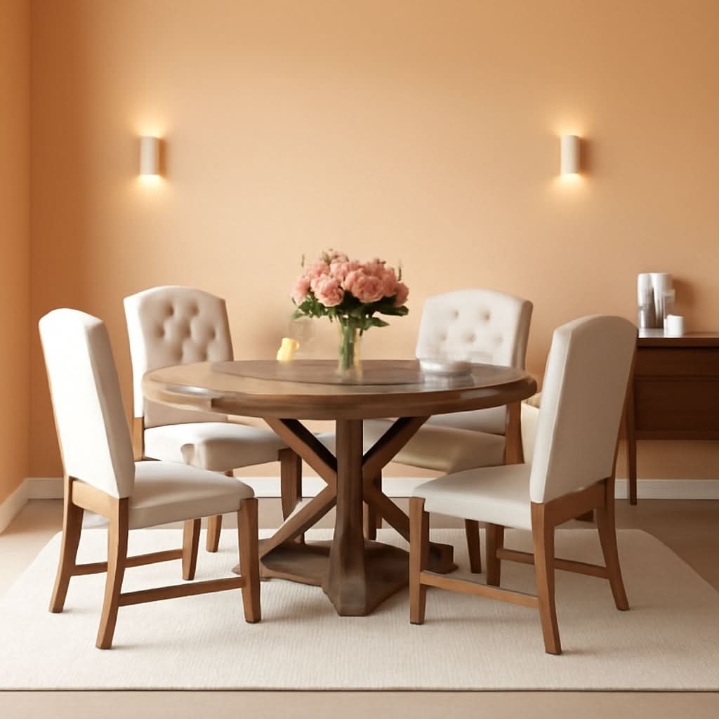 Circular Solid Wood DiningTable Set Four Extendable