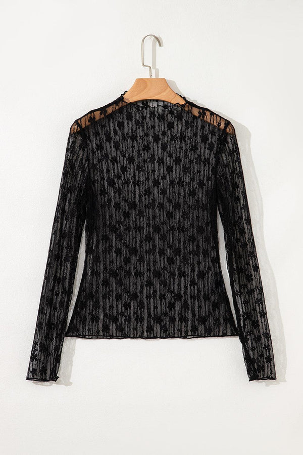 Adalynn Sheer Floral Lace Long Sleeve Top Threaded Pear