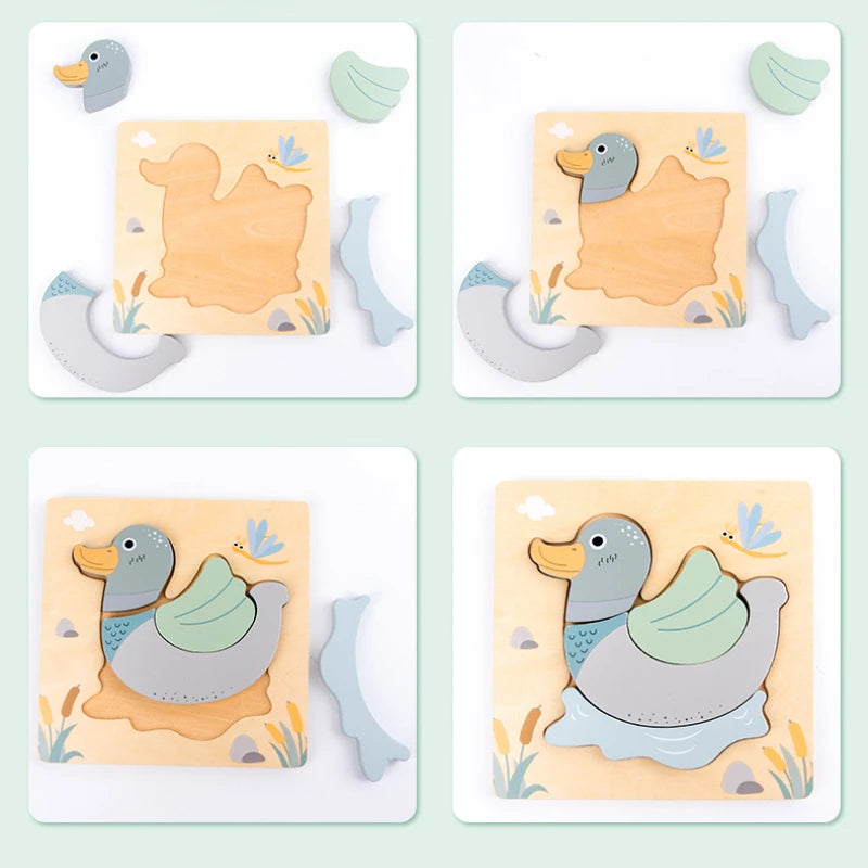 Wooden New Cartoon Animal Stereoscopic Plane Puzzle for Early Childhood Education Cognitive Puzzle Puzzle Toy