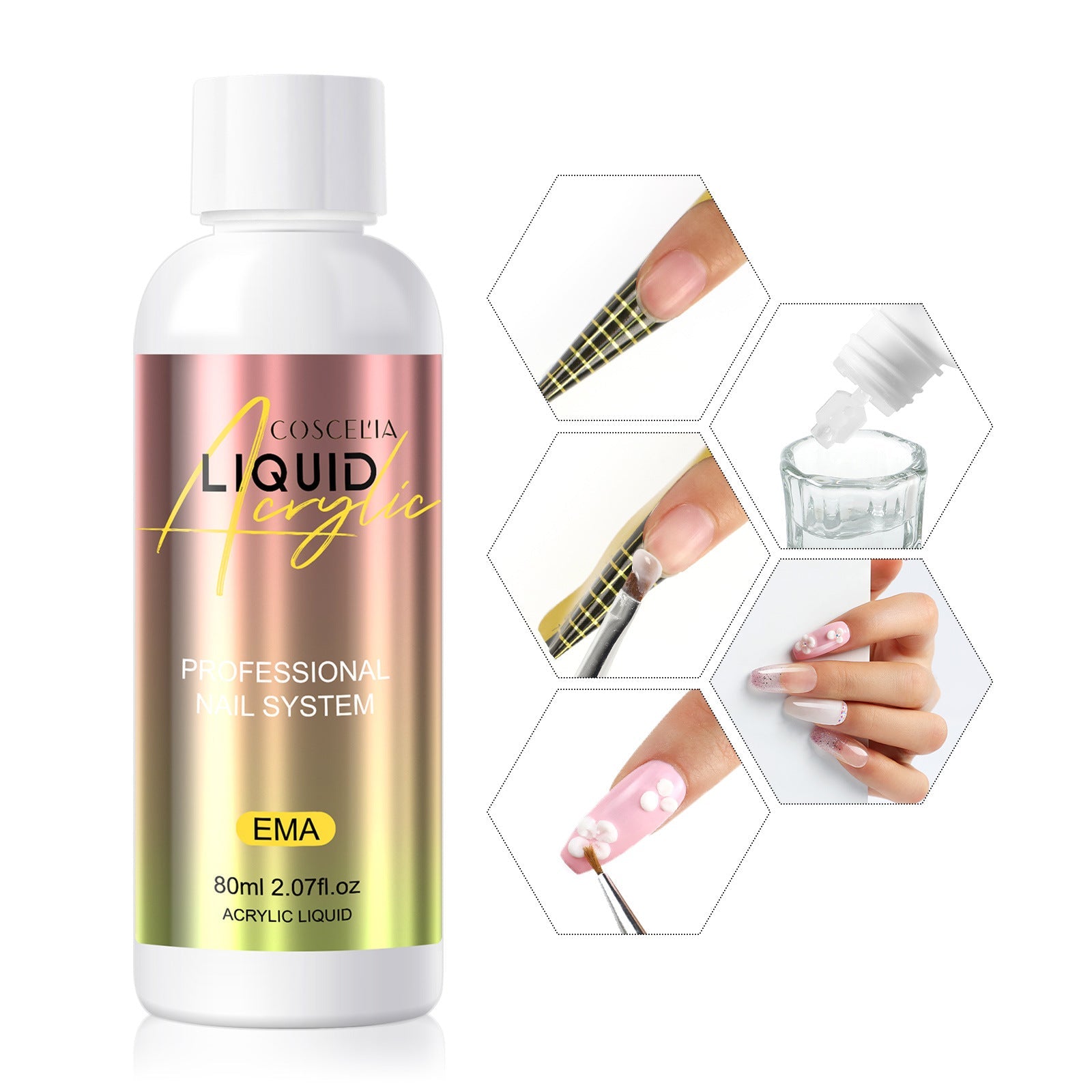 COSCELIA New 120g Crystal Powder 80Ml Crystal Liquid Manicure Extension Nail Tool Full Set