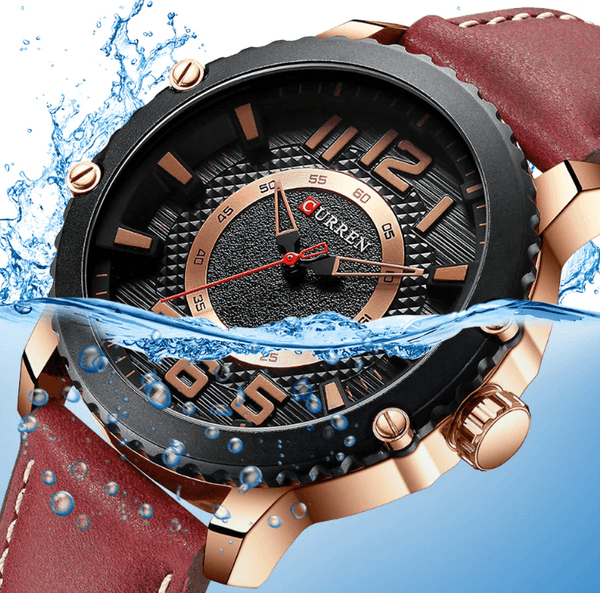 Men's Waterproof  Sport Watch With Leather  Belts  And Large Numbers Details Unique Design Perfect Gift