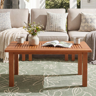 35.5 Inch Outdoor Modern Rectangular Coffee Table with Slatted Top for Backyard