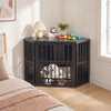 35.5 inches Wooden Dog Kennel End Table with 3-Position Dog Bowl Rack-Oak
