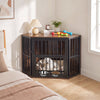 35.5 inches Wooden Dog Kennel End Table with 3-Position Dog Bowl Rack-Rustic Brown