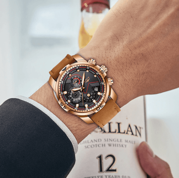 Men's Elegant Waterproof  Watch With Leather Straps   Business Style Watches Unique Design Perfect Gift For Your Man