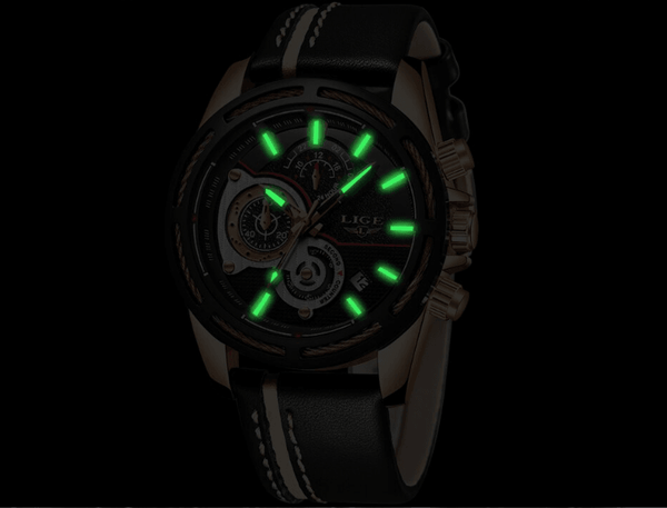 Men's Waterproof Sports  Watch With Leather Belts, Chronometers Day View Fluorescent Pointers Unique Design Perfect Gift
