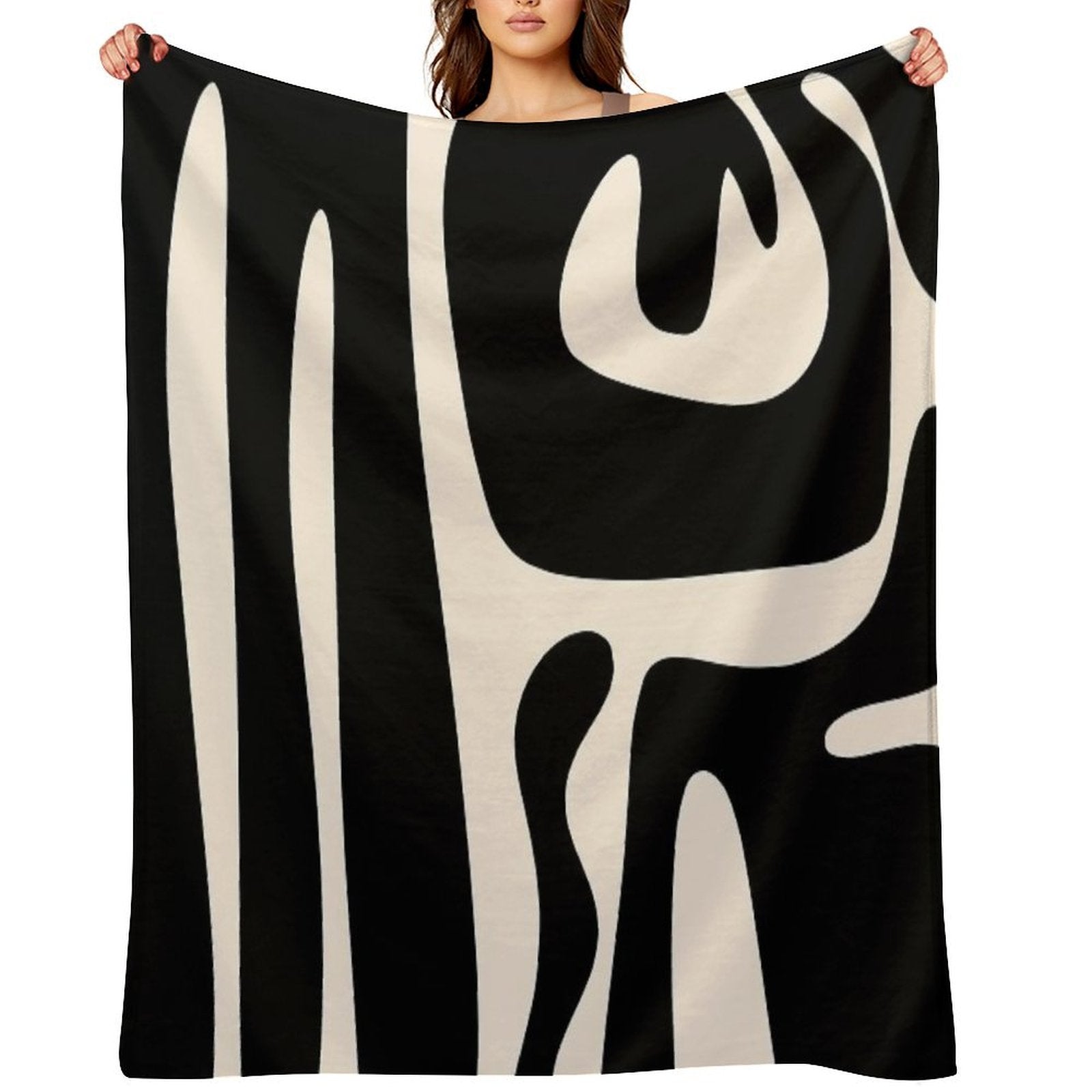 Mid Century Modern Kwaito Abstract Pattern in Black And Almond Cream Shrink-resistant Throw Blanket