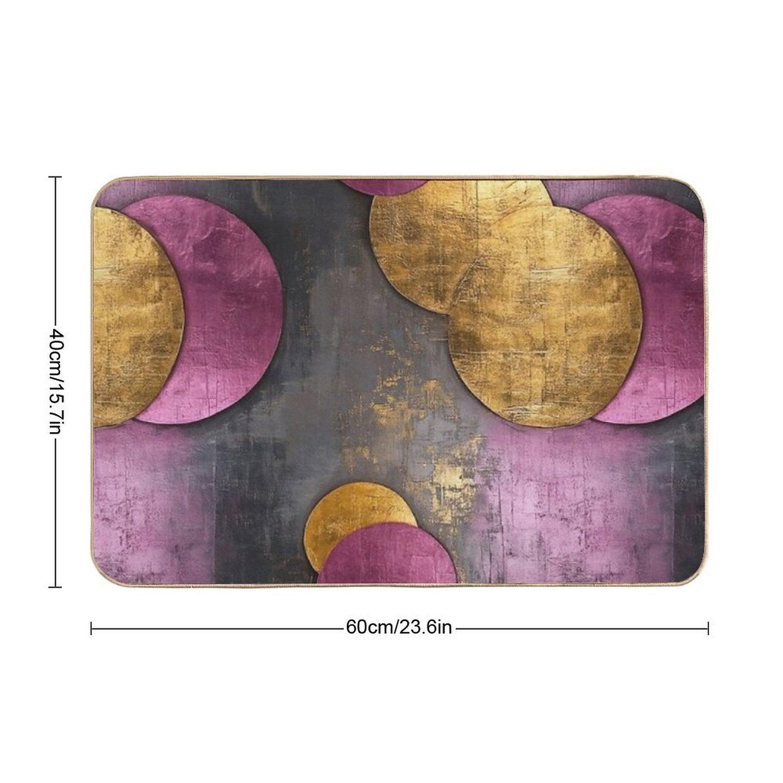 Vintage Geometric Circles – Abstract Gold & Teal Ar  Repositionable Bath Mat