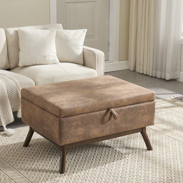 Mid-century modern square coffee table storage bench, assembled, suitable for living room, entryway and family room, used as a coffee table, stirrups, shoe bench
