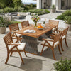 Outdoor 7 Pieces Acacia Wood Dining Set with Handwoven Rattan Legs - Grey,Teak