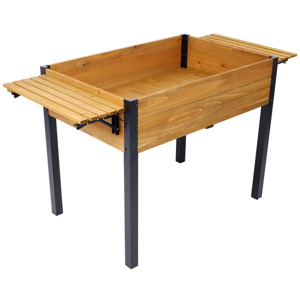 Raised Garden Bed with Metal Legs and Folding Storage Shelf