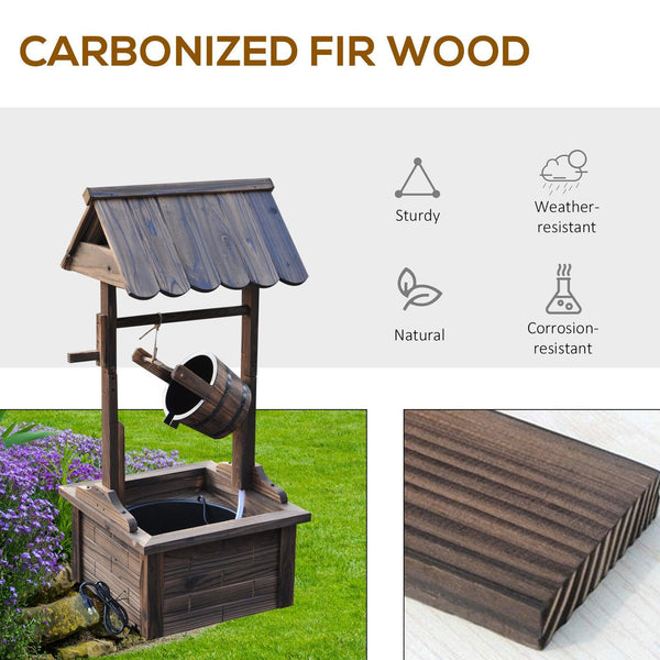 Carbonized Wood Wishing Well Outdoor Fountain 44 Inch